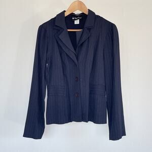 Vtg 90s Blue Pin Striped Fitted Blazer Jacket ALL THAT JAZZ Office Siren Sz 9/10